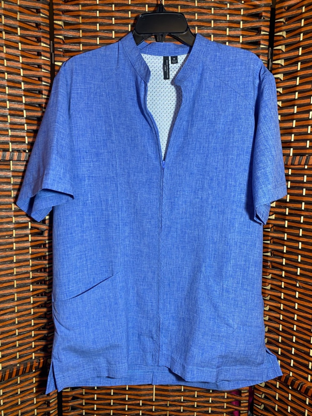 Unisex Blue Vented Scrub Top Uniform Medium Lightweight Zip Front